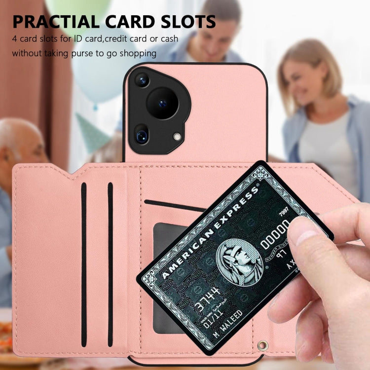 Funda para Teléfono Huawei Pura 70 Ultra Skin Feel con 4 Ranuras para Tarjetas y Correa (Rosa)