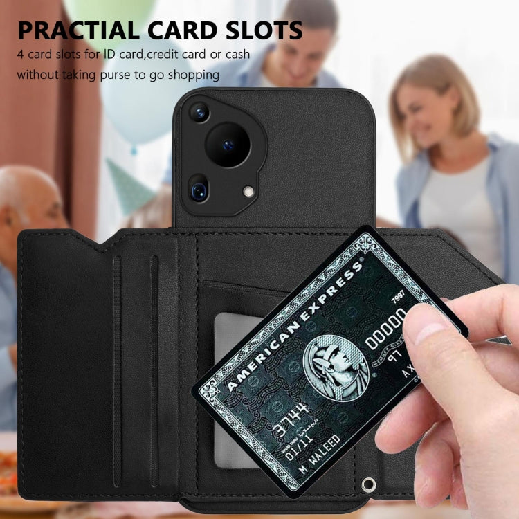 Funda para Teléfono Huawei Pura 70 Ultra Skin Feel con 4 Ranuras para Tarjetas y Correa (Negra)