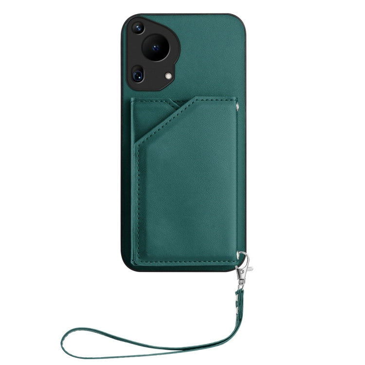 Funda para Huawei Pura 70 Ultra Skin Feel con 4 Ranuras para Tarjetas y Correa (Verde)