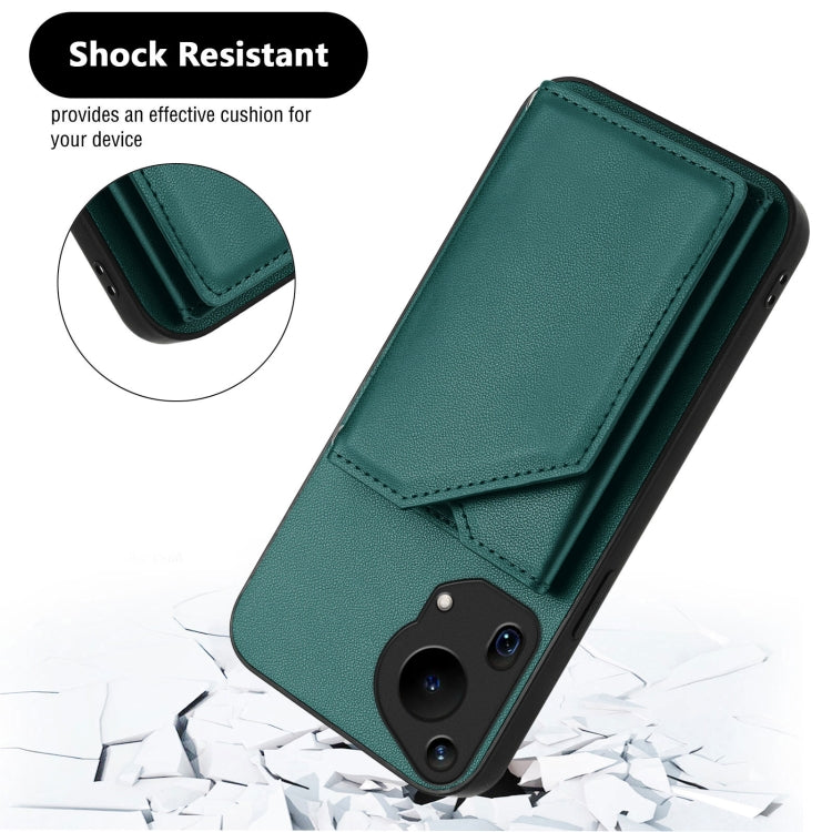 Funda para Huawei Pura 70 Ultra Skin Feel con 4 Ranuras para Tarjetas y Correa (Verde)