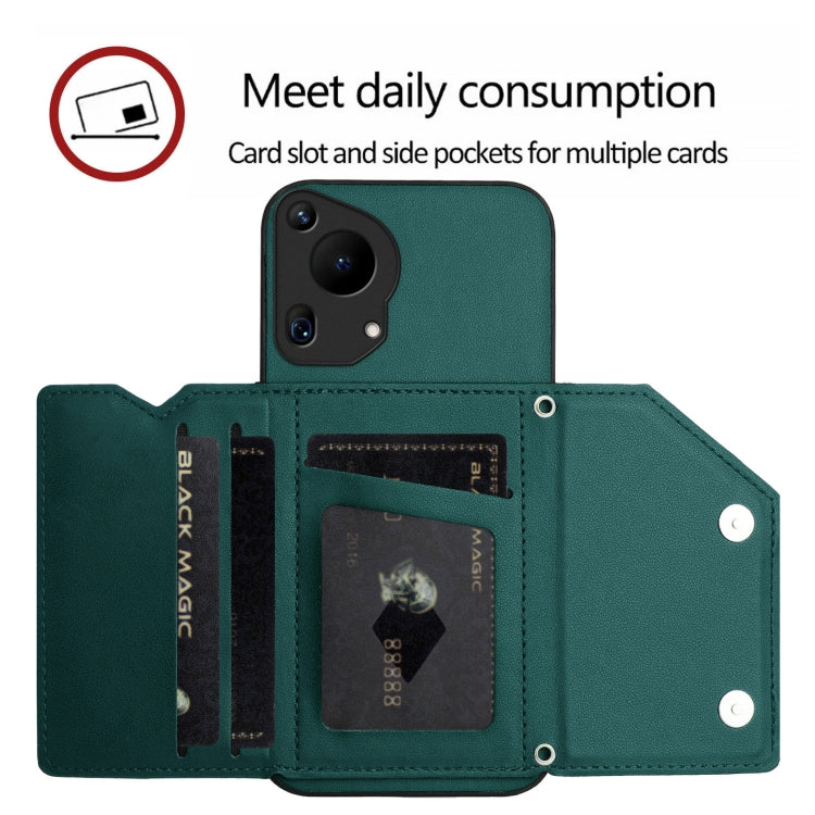 Funda para Huawei Pura 70 Ultra Skin Feel con 4 Ranuras para Tarjetas y Correa (Verde)