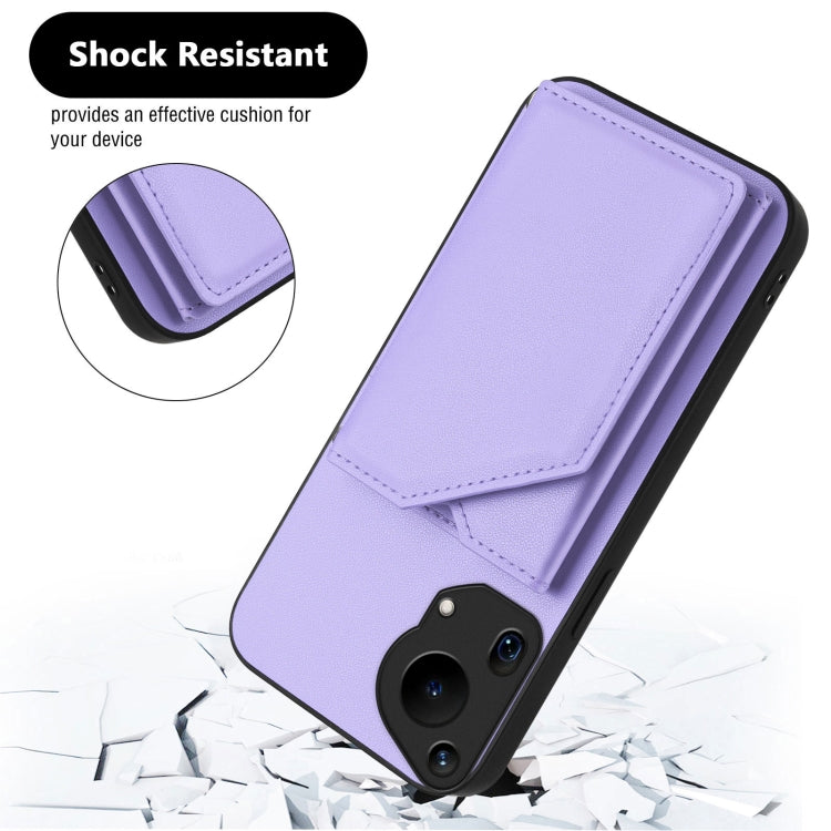 Funda para Teléfono Huawei Pura 70 Ultra Skin Feel con 4 Ranuras y Correa (Morado)