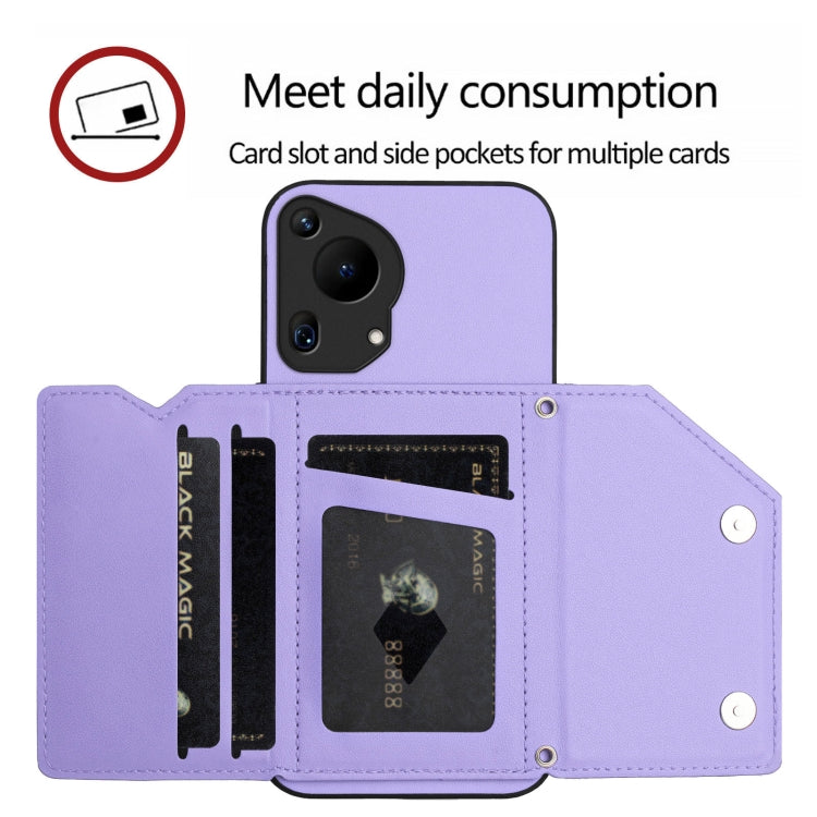 Funda para Teléfono Huawei Pura 70 Ultra Skin Feel con 4 Ranuras y Correa (Morado)