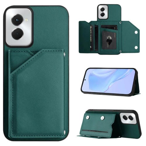 Funda para Teléfono Motorola Moto G Play 2024 5G Skin Feel con 4 Ranuras y Correa (Verde)