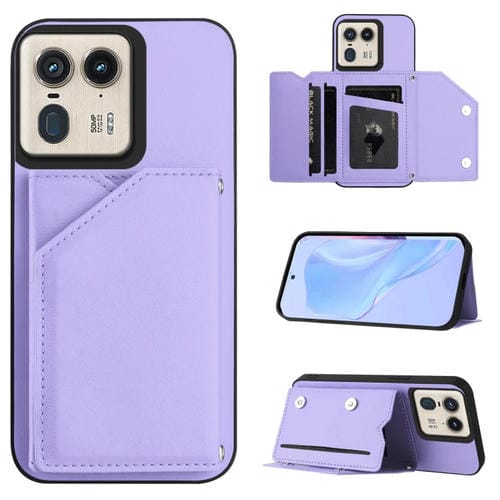 Funda para Teléfono Motorola Moto X50 Ultra con 4 Ranuras para Tarjetas y Correa (Morado)