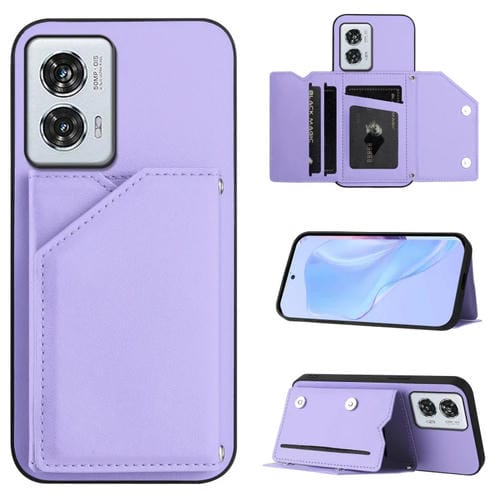 Funda para Motorola Edge 50 Fusion Skin Feel con 4 Ranuras para Tarjetas y Correa para Muñeca (Morado)