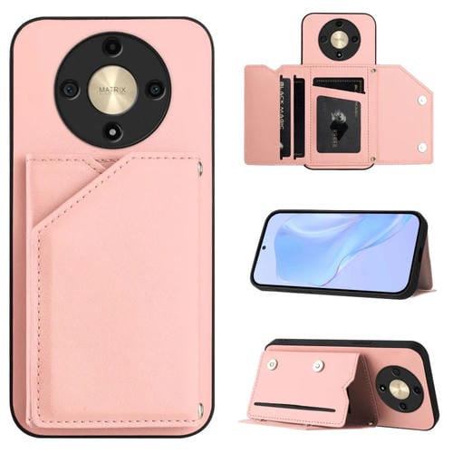 Funda para Teléfono Honor X9B Magic6 Lite con 4 Ranuras para Tarjetas y Correa (Rosa)