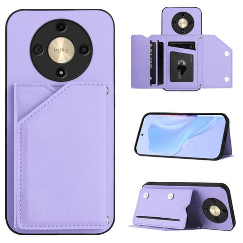 Funda para Teléfono Honor X9B Magic6 Lite con 4 Ranuras para Tarjetas y Correa (Morado)