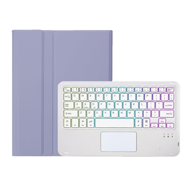 Funda de Cuero para Huawei Matepad 11.5 S (2024) con Teclado Bluetooth, Retroiluminación y Panel Táctil (Blanco Lavanda)