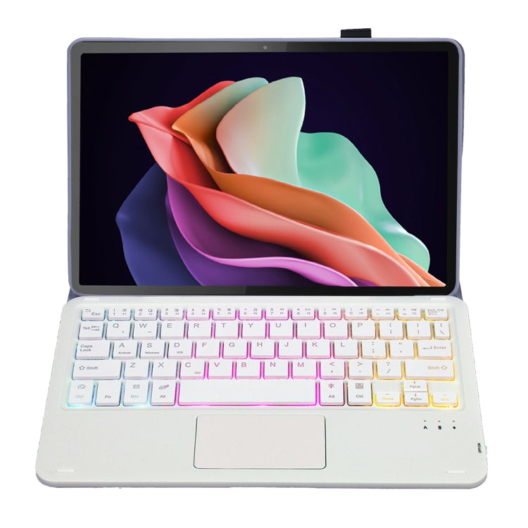 Funda de Cuero para Tableta Huawei Matepad Se 10.4 Ah13-As con Teclado Bluetooth, Retroiluminación, Panel Táctil (Blanco Lavanda)