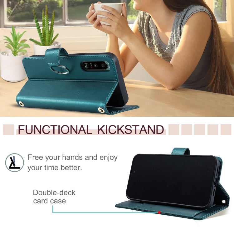 Funda de Cuero para Sony Xperia 5 III con Forma de Rombo y Hebilla de Anillo (Verde)