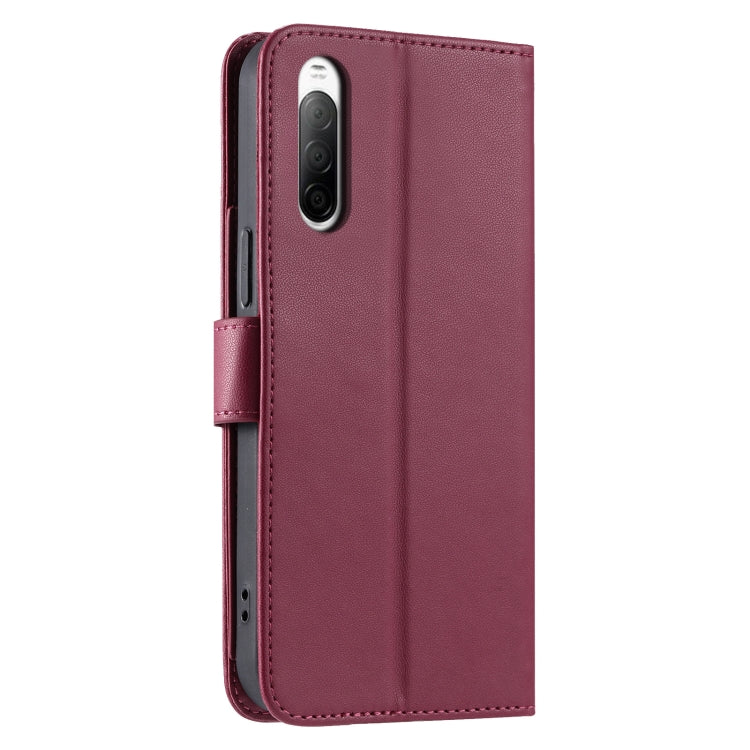 Funda de Cuero para Sony Xperia 10 III con Forma de Rombo y Hebilla de Anillo (Roja)