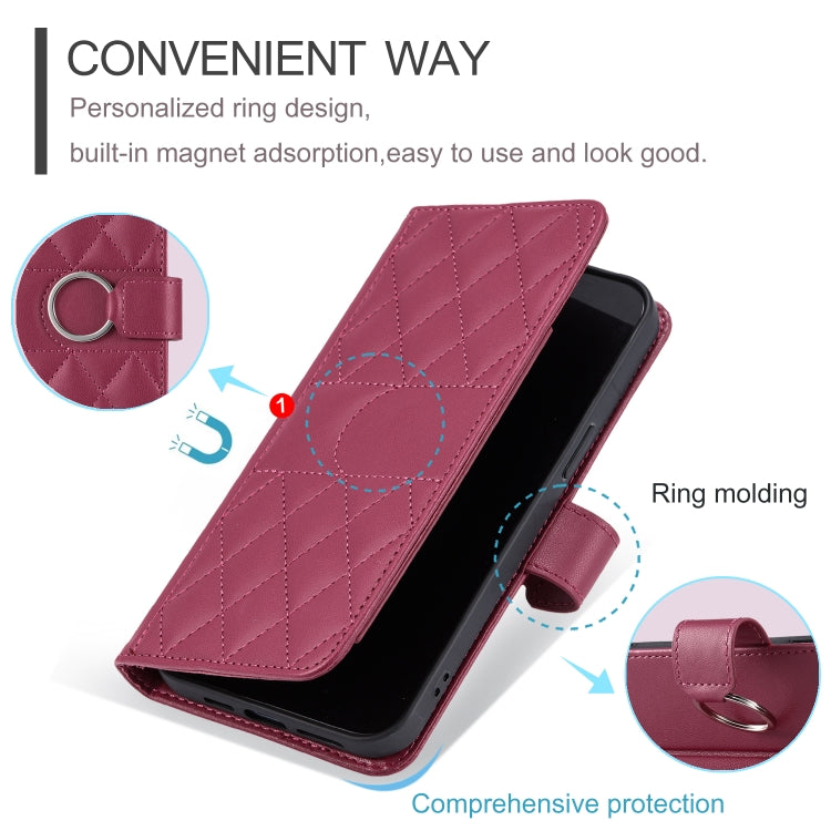 Funda de Cuero para Sony Xperia 10 III con Forma de Rombo y Hebilla de Anillo (Roja)