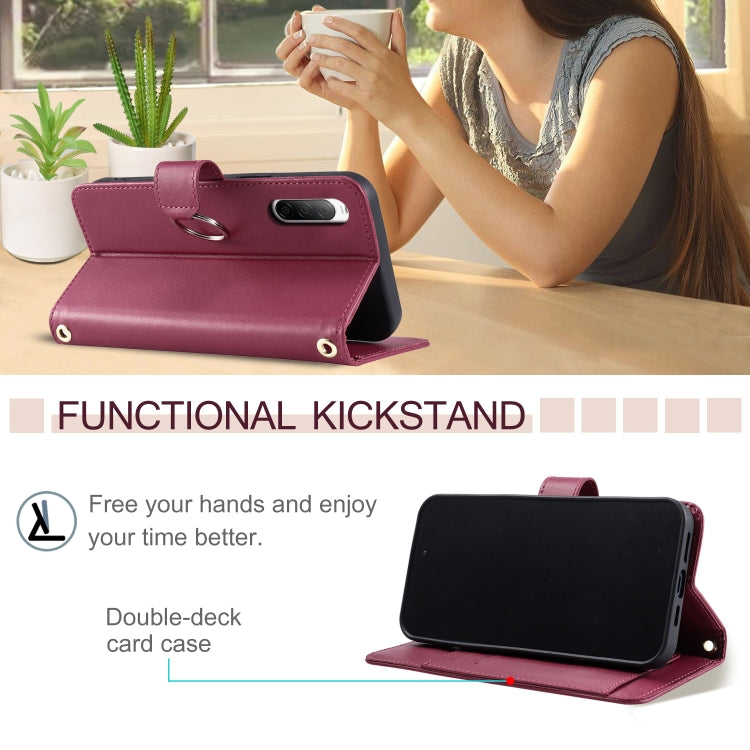 Funda de Cuero para Sony Xperia 10 III con Forma de Rombo y Hebilla de Anillo (Roja)