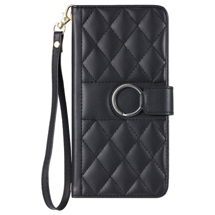 Funda de Cuero con Hebilla de Anillo y Diseño Rombal para Sony Xperia 10 III (Negra)