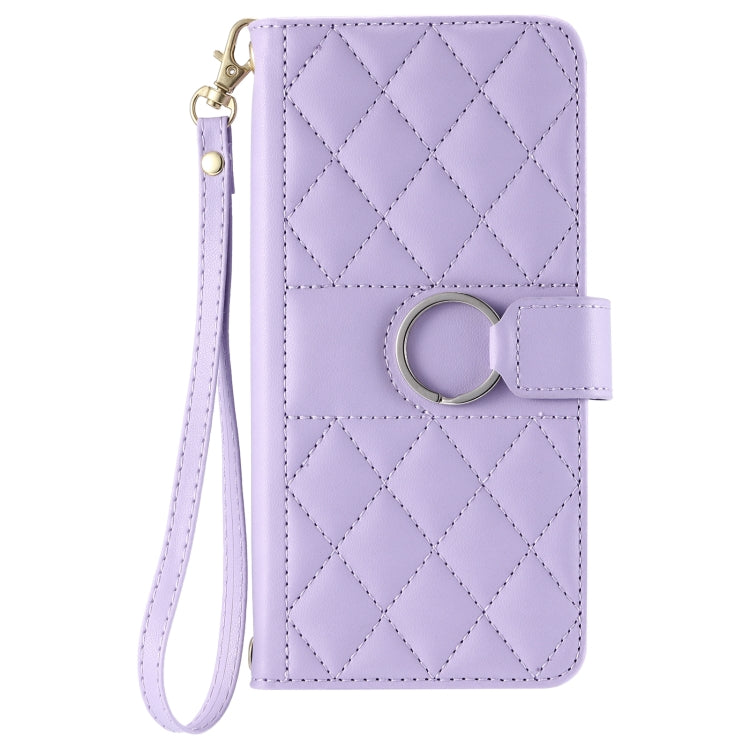 Funda de Cuero con Hebilla de Anillo y Diseño Rombal para Sony Xperia 10 III (Morado)