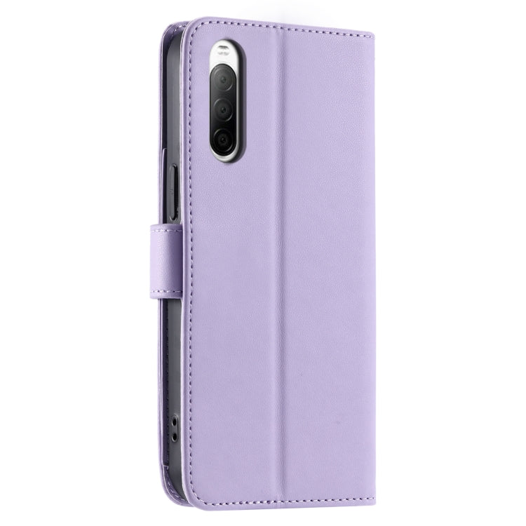Funda de Cuero con Hebilla de Anillo y Diseño Rombal para Sony Xperia 10 III (Morado)