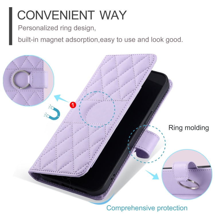 Funda de Cuero con Hebilla de Anillo y Diseño Rombal para Sony Xperia 10 III (Morado)