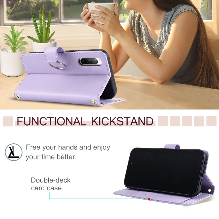 Funda de Cuero con Hebilla de Anillo y Diseño Rombal para Sony Xperia 10 III (Morado)