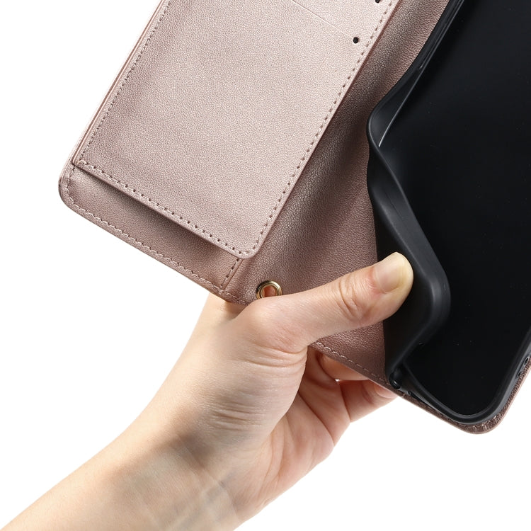 Funda de Cuero con Diseño Rombal y Hebilla de Aro para Sony Xperia 1 Iv (Oro Rosa)