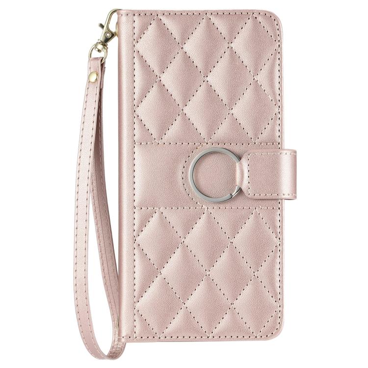 Funda de Cuero con Hebilla de Anillo Rombo Sony Xperia 5 (Oro Rosa)