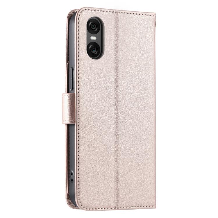 Funda de Cuero con Hebilla de Anillo Rombo Sony Xperia 5 (Oro Rosa)