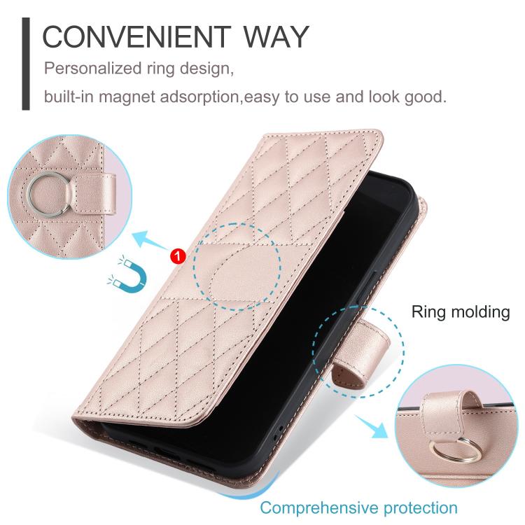 Funda de Cuero con Hebilla de Anillo Rombo Sony Xperia 5 (Oro Rosa)
