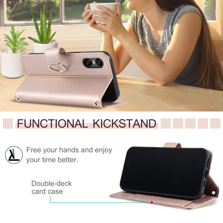 Funda de Cuero con Hebilla de Anillo Rombo Sony Xperia 5 (Oro Rosa)