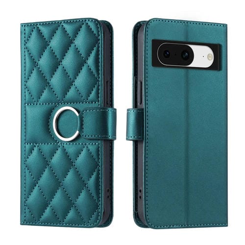 Funda de Cuero con Forma de Rombo y Hebilla de Anillo para Google Pixel 8 (Verde)