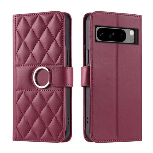 Funda de Cuero con Forma de Rombo y Hebilla de Anillo para Google Pixel 8 Pro (Rojo)