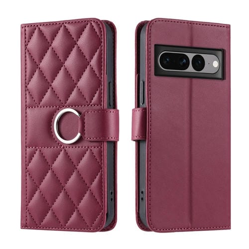 Funda de Cuero con Forma de Rombo y Hebilla de Anillo para Google Pixel 7 Pro (Roja)
