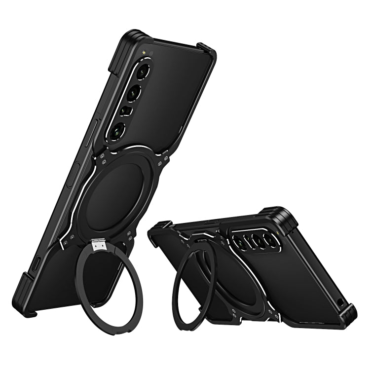 Estuche Metal con Soporte Magsafe y Brazo Mecánico para Sony Xperia 1 IV (Negro y Plateado)
