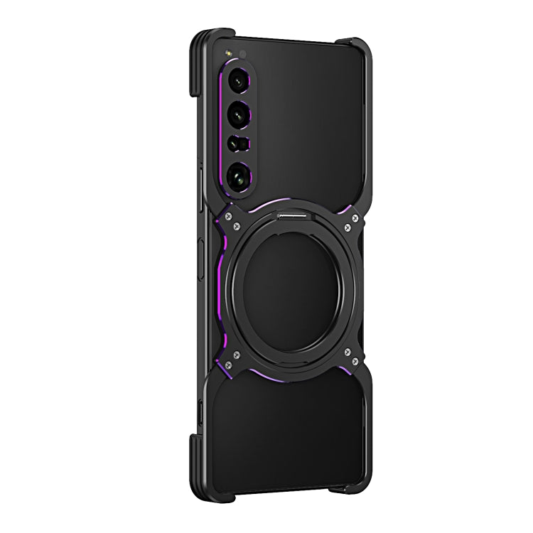 Estuche Metal para Sony Xperia 1 IV con Soporte Magsafe y Brazo Mecánico (Negro y Morado)