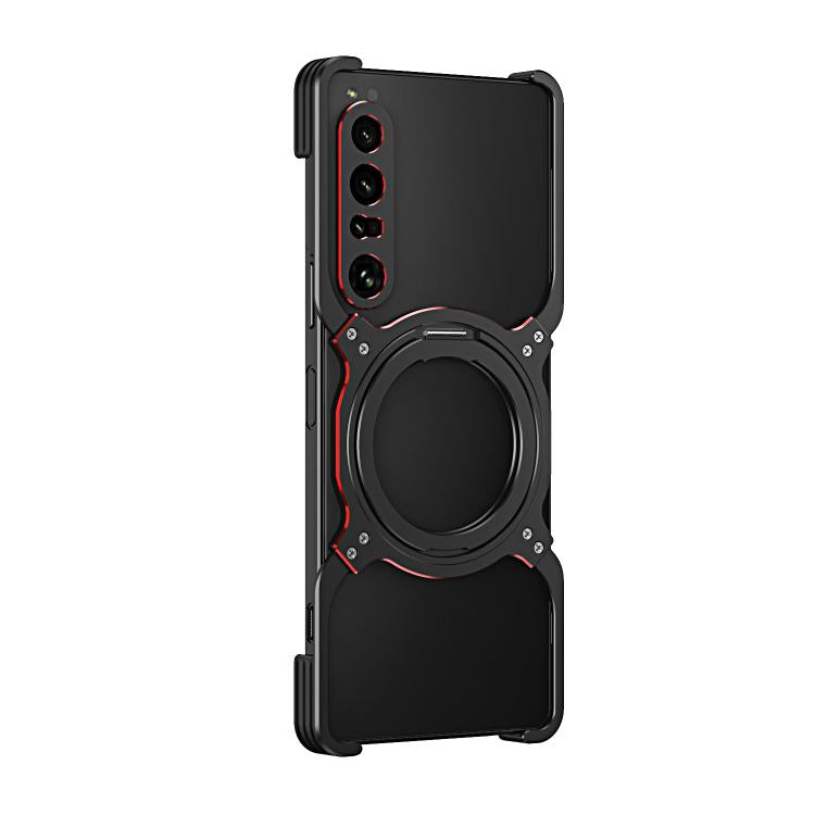 Funda metálica con soporte MagSafe sin bordes y brazo mecánico para Sony Xperia 1 VII (negro y rojo)
