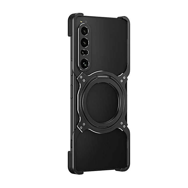 Funda metálica con soporte MagSafe sin bordes y brazo mecánico para Sony Xperia 1 VII (negro y plateado)