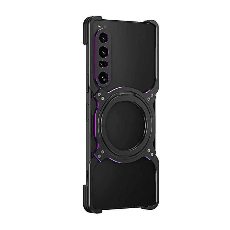 Funda metálica con soporte MagSafe sin bordes y brazo mecánico para Sony Xperia 1 VII (negro y morado)
