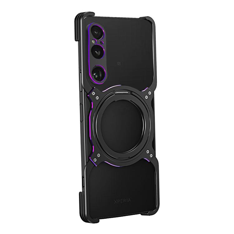 Funda metálica con soporte MagSafe sin bordes y brazo mecánico para Sony Xperia 1 VI (negro y morado)