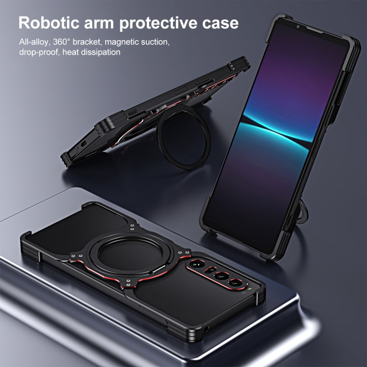 Funda metálica con soporte MagSafe sin bordes y brazo mecánico para Sony Xperia 1 VII (negro y morado)