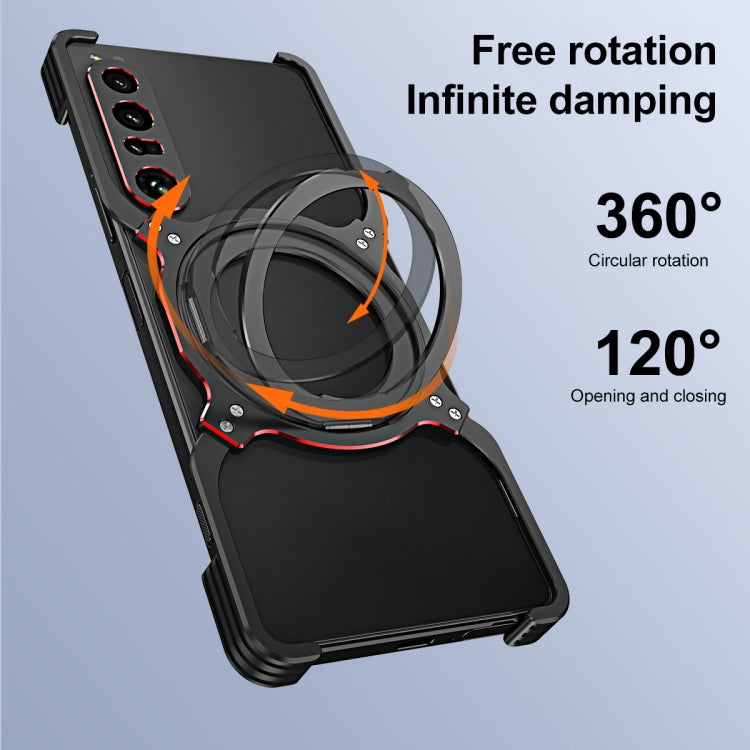 Funda metálica con soporte MagSafe sin bordes y brazo mecánico para Sony Xperia 1 VI (negro y morado)