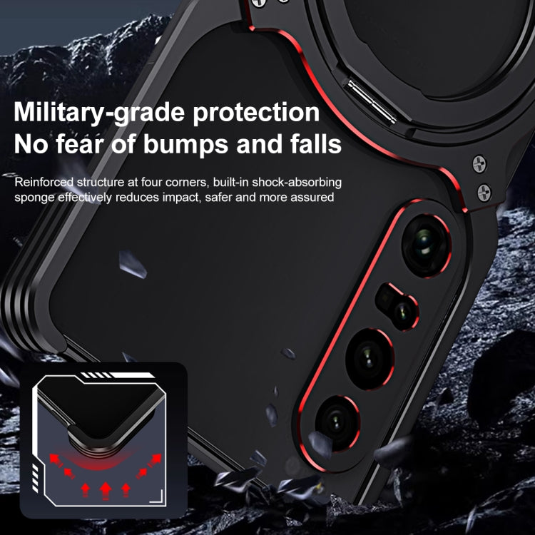 Funda metálica con soporte MagSafe sin bordes y brazo mecánico para Sony Xperia 1 VII (negro y rojo)