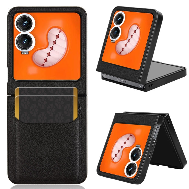 Funda para Teléfono Infinix Zero Flip con Ranuras para Tarjetas y Textura Litchi (Negra)