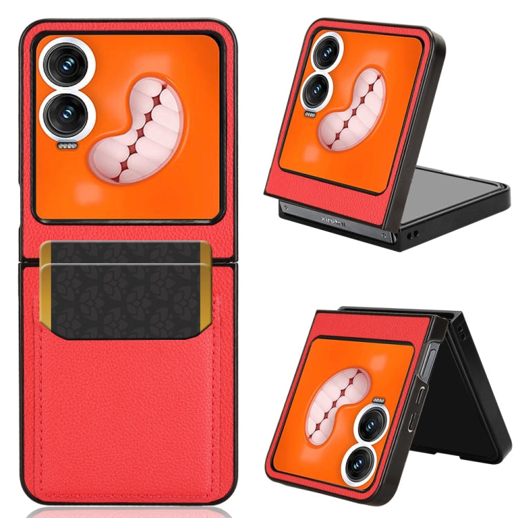 Funda para Teléfono Infinix Zero Flip con Ranuras para Tarjetas y Textura Litchi (Roja)