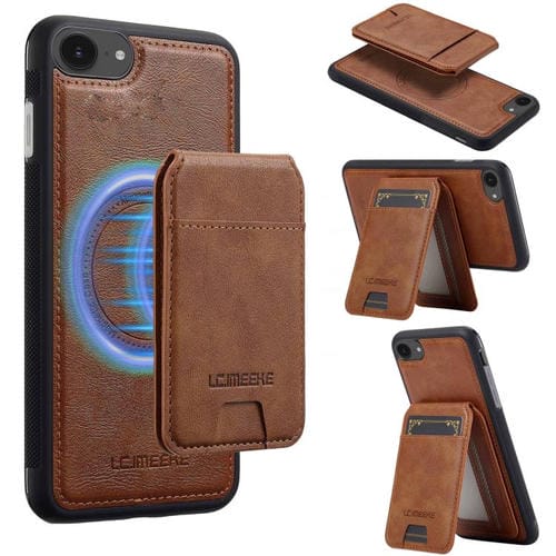Estuche para Teléfono Lc.Imeeke Serie L3 con Funda Tarjeta Rfid Desmontable Magsafe para iPhone 16E (Marrón)