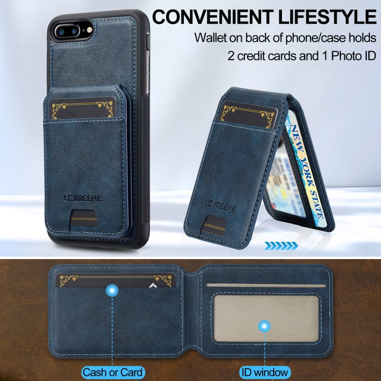 Estuche para Teléfono Lc.Imeeke Serie L3 con Funda para Tarjeta Rfid Desmontable Magsafe para iPhone 8 Plus/7 Plus (Azul)