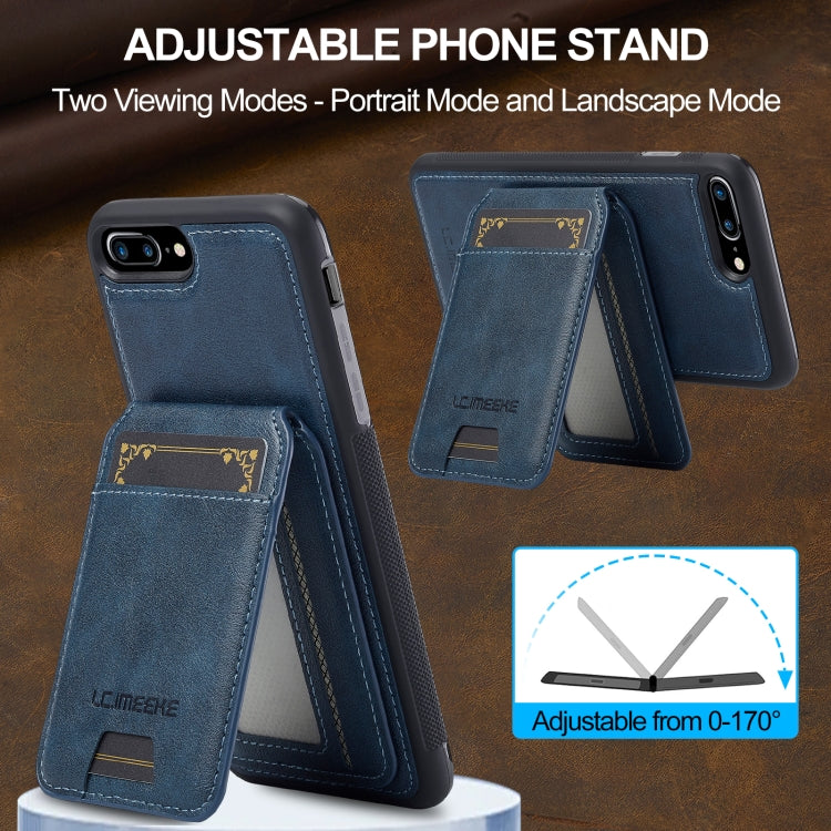 Estuche para Teléfono Lc.Imeeke Serie L3 con Funda para Tarjeta Rfid Desmontable Magsafe para iPhone 8 Plus/7 Plus (Azul)