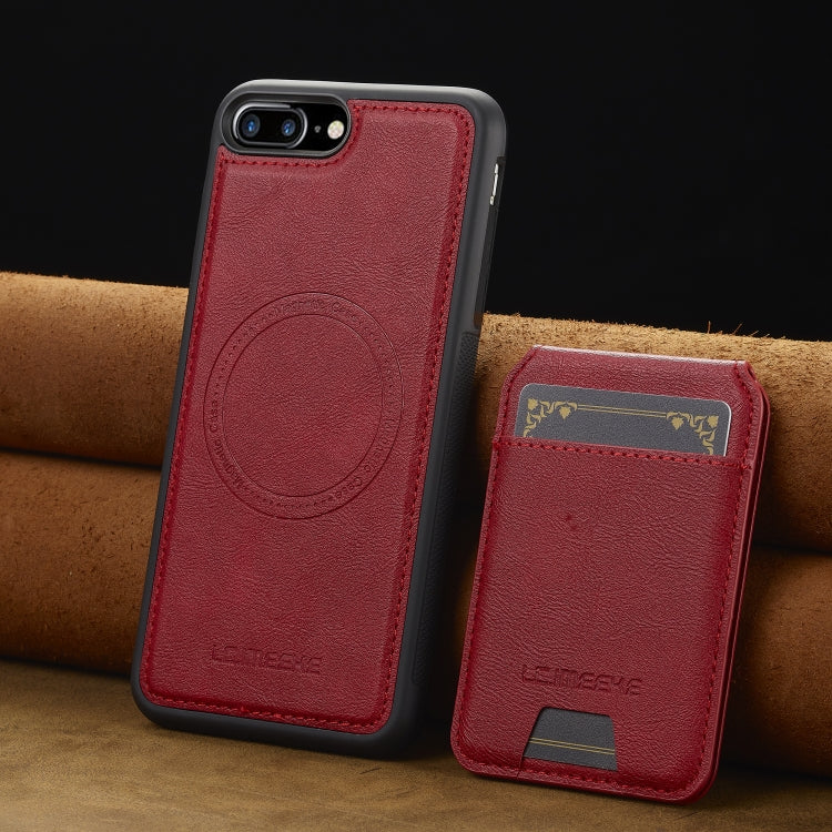Estuche para Teléfono Imeeke L3 con Funda Tarjeta RFID Desmontable Magsafe para iPhone 8 Plus/7 Plus (Rojo)