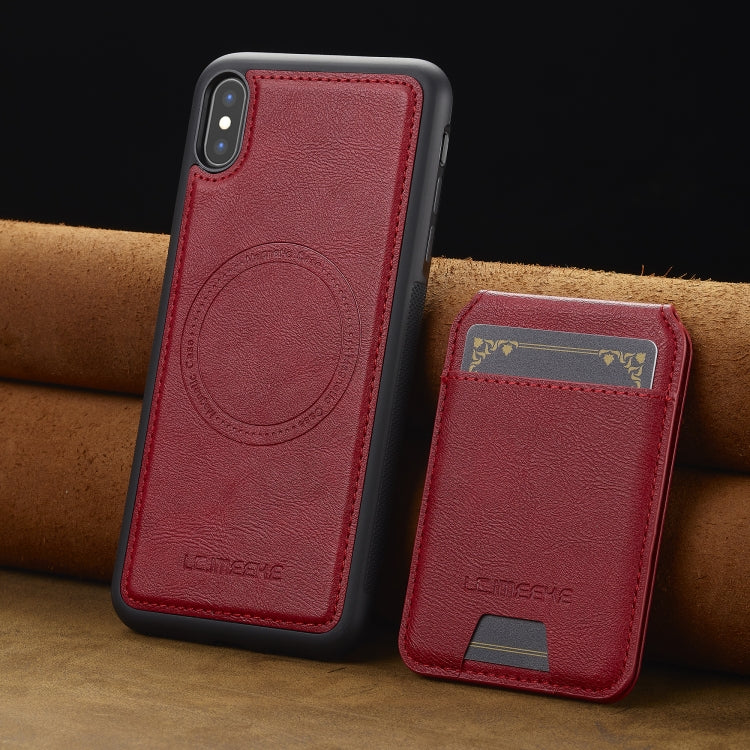 Estuche para Teléfono Lc.Imeeke Serie L3 con Funda para Tarjeta Rfid Desmontable Magsafe para iPhone Xs/X (Rojo)