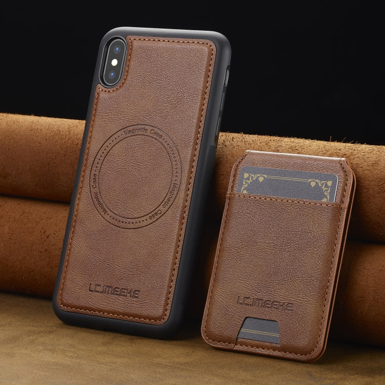 Estuche para Teléfono Lc.Imeeke Serie L3 con Funda para Tarjeta Rfid Desmontable Magsafe para iPhone Xs Max (Marrón)