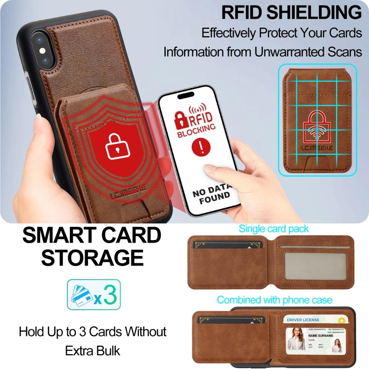 Estuche para Teléfono Lc.Imeeke Serie L3 con Funda para Tarjeta Rfid Desmontable Magsafe para iPhone Xs Max (Marrón)