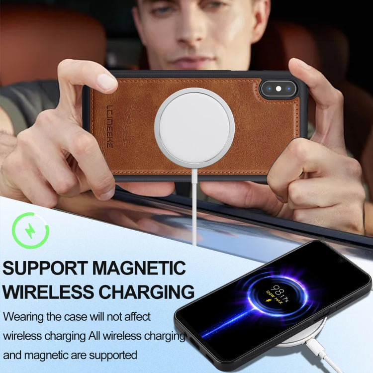 Estuche para Teléfono Lc.Imeeke Serie L3 con Funda para Tarjeta Rfid Desmontable Magsafe para iPhone Xs Max (Marrón)